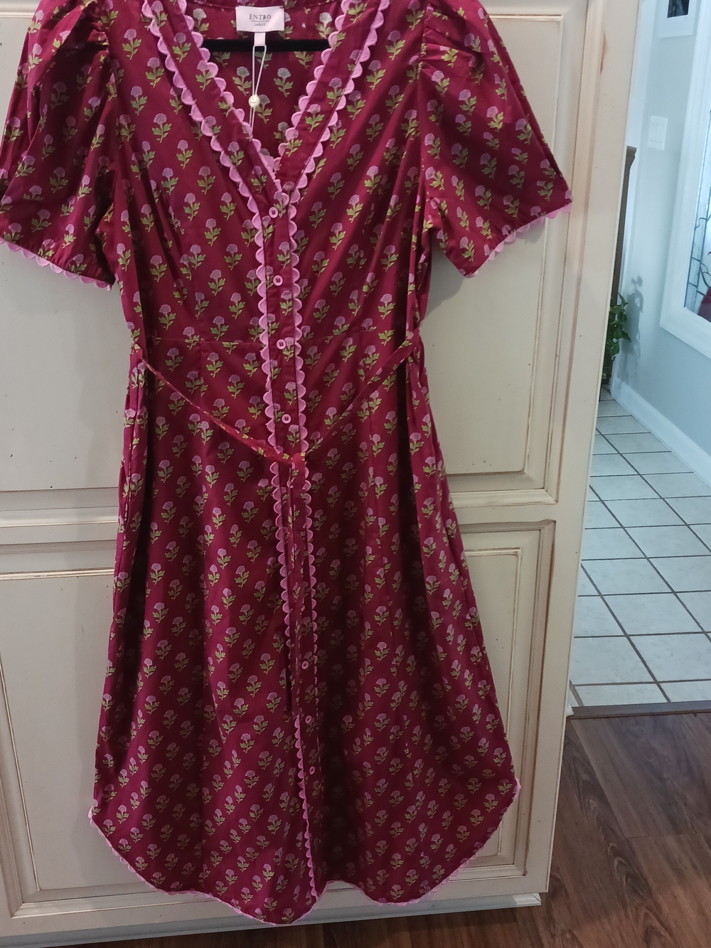 ENTRO Pink Floral Button-Front Dress Maxi